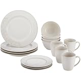 BonJour Paisley Vine 16-Piece Stoneware Dinnerware Set, Cream