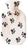 Fashy Paw Prints WHITE Fleece Covered Hot Water Bottle - Made in Germany