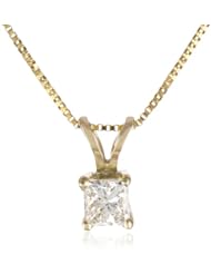 14k Gold Princess Cut Diamond Solitaire Pendant Necklace (1/4 ct, I-J Color, I1-I2 Clarity), 18"