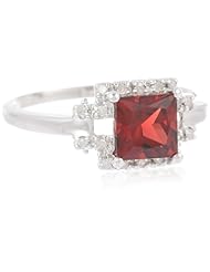 Sterling Silver Classic Garnet Diamond Ring (0.08 cttw, I-J Color, I2-I3 Clarity), Size 7