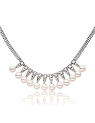 Blue Pearls - Cultured Pearl and White Gold plated Necklace - White BPS 1002 O