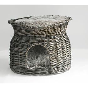 WICKER PET/ BASKET/ BED/ SEAT/ CUSHION FOR CATS & DOGS . 2 TIER, Measures (L54cm x W38cm x H42cm). 2462-08