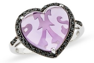 41b5I5FOiYL 6 1/10 Carat Amethyst & Black Diamond 10K White Gold Heart Ring