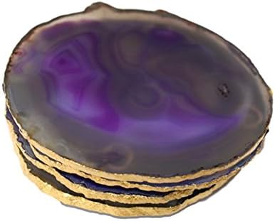 Purple Agate Coasters genuine 23K Gold edge size LARGE exactly as pictured in photos by Energy Peace Shop