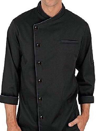 Uniformus Middle Sleeves Cook Chef Waiter Waitress Coat Uniform Jacket (S, Black)