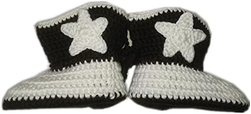 Baby Boots Crochet Shoes Handmade Boys Girls Newborn Infant Cowboy Boots Winter Shoes 9cm White and Brown