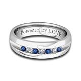 Engraved Mens 7 Stone Sapphire Diamond Wedding Band Comfort Fit in 14k White Gold (G, SI1, 0.32 cttw) 5MM, Powered by LOVE
