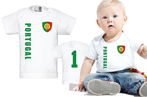 Portugal BABY EM T-Shirt – Trikot Look – Gr. 56-86 – weiß (80/86)