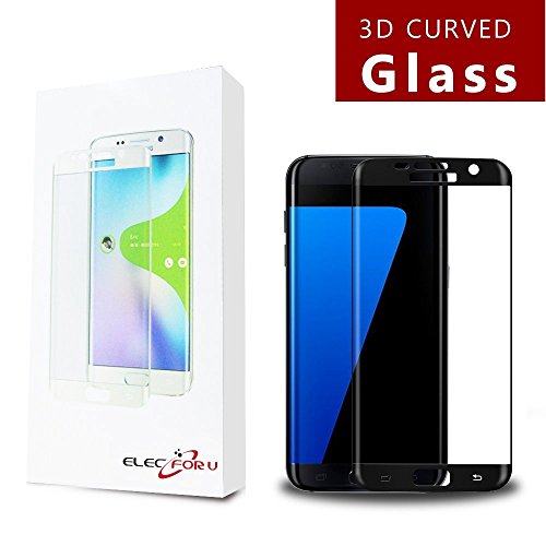 S7 Edge Screen Protector, ElecForU 3D Curved Edge Full Screen Coverage Tempered Glass Screen Protector Film for Samsung Galaxy S7 Edge 4G LTE 2016 ( Black Onyx)