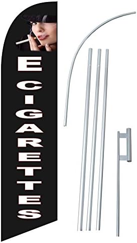 "E-Cigarettes" 12-foot SUPER Swooper (Windless) Feather Flag With Heavy-Duty Anodized Aluminum 15-foot Pole and Ground Spike