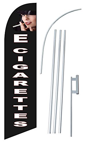 "E-Cigarettes" 12-foot SUPER Swooper (Windless) Feather Flag With Heavy-Duty Anodized Aluminum 15-foot Pole and Ground Spike