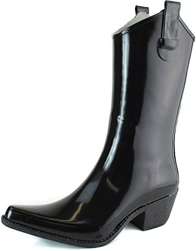 DailyShoes Cowboy Black Solid Prints High Heel Rain Boots, Size 10,10 B(M) US