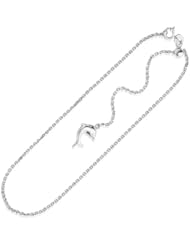 14K White Gold Dolphin Accent Cable Link Adjustable Anklet