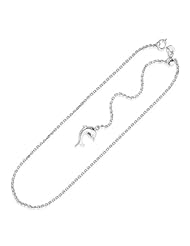 14K White Gold Dolphin Accent Cable Link Adjustable Anklet