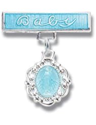 Sterling Silver Christening Baptism Baby Infant Pins Godchild Religious Mary Angel Boy Blue