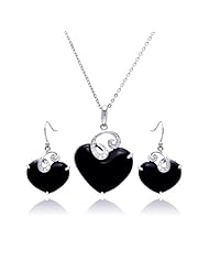 Nickel Free Sterling Silver Necklace & Earring Sets CZ Wave Onyx Heart Set Pendant Length: 29.85mm Width: 24.95mm Earring Length: 20.45mm Width: 18.18mm Adjustable Chain Included