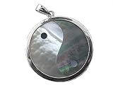 Black and White Mother Of Pearl Ying-Yang Pendant, 925 Sterling Silver