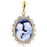 14K Yellow Gold 0.012 Carat Diamond Mother Hold Her Child Cameo Pendant