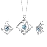 Exclusive and Elegant 3.50 carats Princess Cut Swiss blue Topaz Pendant Earrings Set in Sterling Silver