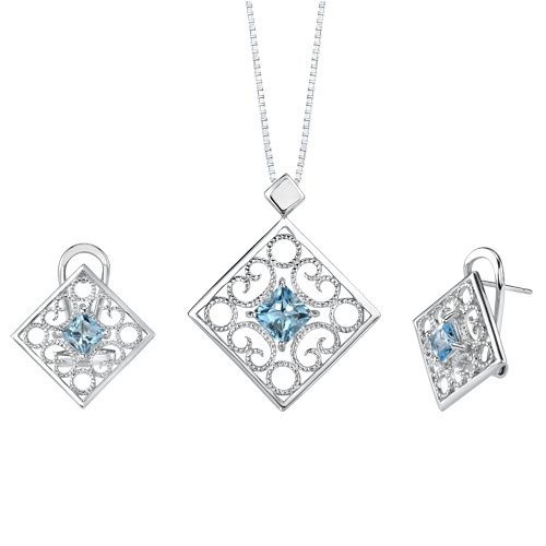 Childrens Toyshop  Jewelry : Exclusive and Elegant 3.50 carats Princess Cut Swiss blue Topaz Pendant Earrings Set in Sterling Silver