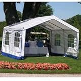 14'W X 32'L X 9'H Party Tent, White With Blue Trim