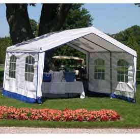 14'W X 32'L X 9'H Party Tent, White With Blue Trim
