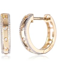 14k Yellow and White Gold Colored Diamond Huggie Earrings