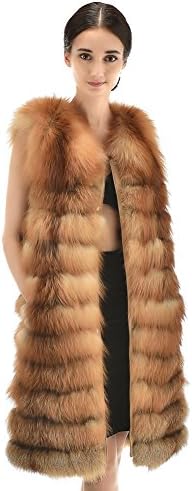 Women's Genuine Red Fox Fur Long Vests Fox Fur Sleeveless Jackets Outwear