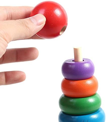 New Wooden Toy Kid Baby Stacking Stack Up Nest Rainbow Tower Ring Learning