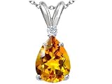 1.33 cts Genuine Citrine and Diamond Pendant - 14kt White or Yellow Gold