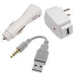 3-in-1 USB Sync & Charge Cable + USB Car Charger + USB Home Travel Charger for Apple iPod Shuffle 4GB 3rd Generation