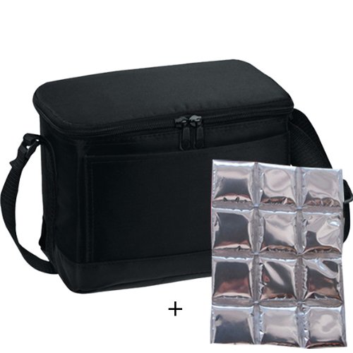 Insulated Lunch Cooler Bag - with Flexi Reusable Ice Mat Included (Black)
