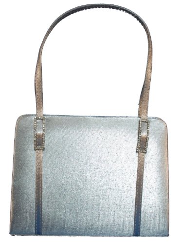 Silver Lame Evening Bag Rhinestone Accents