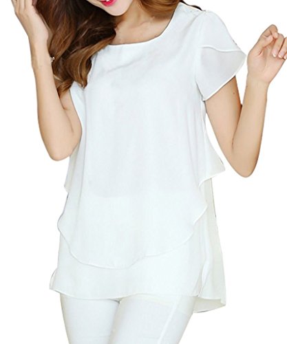 FACE N FACE Women's Chiffon Ruffle Short Sleeve Slim Tops Blouse