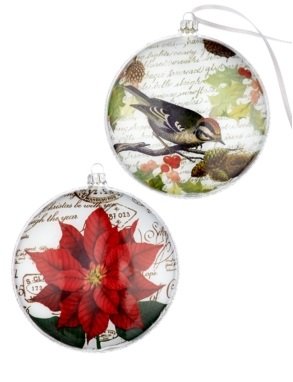Holiday Lane Chickadee Bird and Poinsettia Set of 2 Glass Disc Ornaments Holiday Lane Chickadee Bird and Poinsettia Set of 2 Glass Disc Ornaments