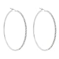 Elegante 5cm gro�e Creolen / Ohrringe mit Zirkonia Diamanten, 14 Karat Wei�gold Vermeil