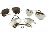 Chrome Metal Silver Mirrored Aviator Sunglasses 3 Pair Special Spring Hinges (3 Gold frame)