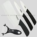 RIMON CERAMIC KNIVES SET (3" + 4" + 6.5" + PEELER) LOT OF 4 4PCS 3IN 4IN 6.5IN 3-INCH 4-INCH 6.5-INCH WHITE BLADE BLACK ABS HANDLE CHEFS PARING PEELING SLICING UTILITY SHARP KITCHEN CUTLERY CUTTING