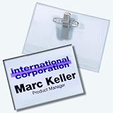 FELLOWES - Badge avec clip et épingle, transparent, en PVC, avec cartes bristol blanches prédécoupée, dimesnions: (l)56 x (L)92 mm contenu: 50 pièces (53041/FHC40