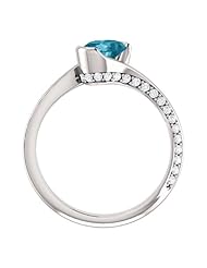 18K White Gold 7.00x5.00mm Oval Cut London Blue Topaz and Diamond Ring -- LIFETIME WARRANTY