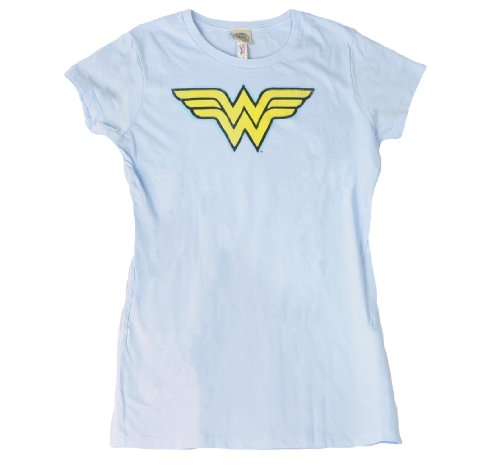  Wonder Woman Distressed Logo Crop Sleeve Fitted Juniors T-Shirt