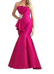 Strapless Floor Length Satin/Silk Crystal Evening Dress/Bridesmaid Dress/Party Dress 
