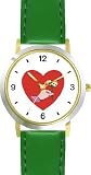 41b6fcNenrL. SL160  Red Heart   Hand with Flowers   Love & Friendship Theme   WATCHBUDDY® DELUXE TWO TONE THEME WATCH   Arabic Numbers   Green Leather Strap Childrens Size Small