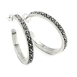 30 Mm Plain Marcasite Hoop Earrings