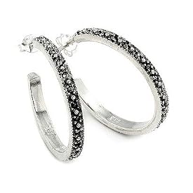 30 Mm Plain Marcasite Hoop Earrings