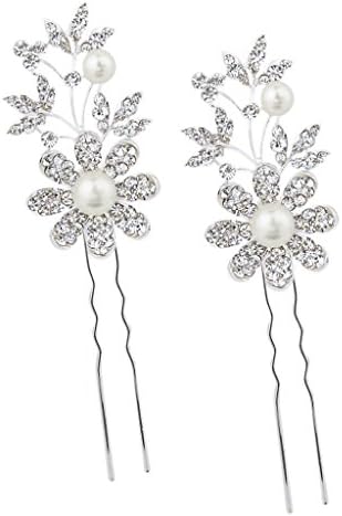 JoinMe Women's Wedding Flower Clear Crystal Cream Simulated Pearl Silver-Tone Bridal Hair Comb 2pcs