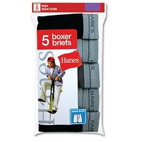 Boys Hanes 5 Pair Cotton Boxer Briefs Black/Grey