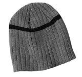 District Threads- Rib Knit Beanie with Stripe Heather Gray/Black-OSFA