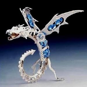 Sapphire BlueSwarovski Crystal and Silver Plated Dragon with Gazing Ball Free Standing