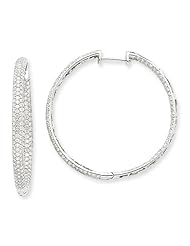 14k White Gold Diamond In-Out Hinged Hoop Earrings Diamond quality AA (I1 clarity, G-I color)